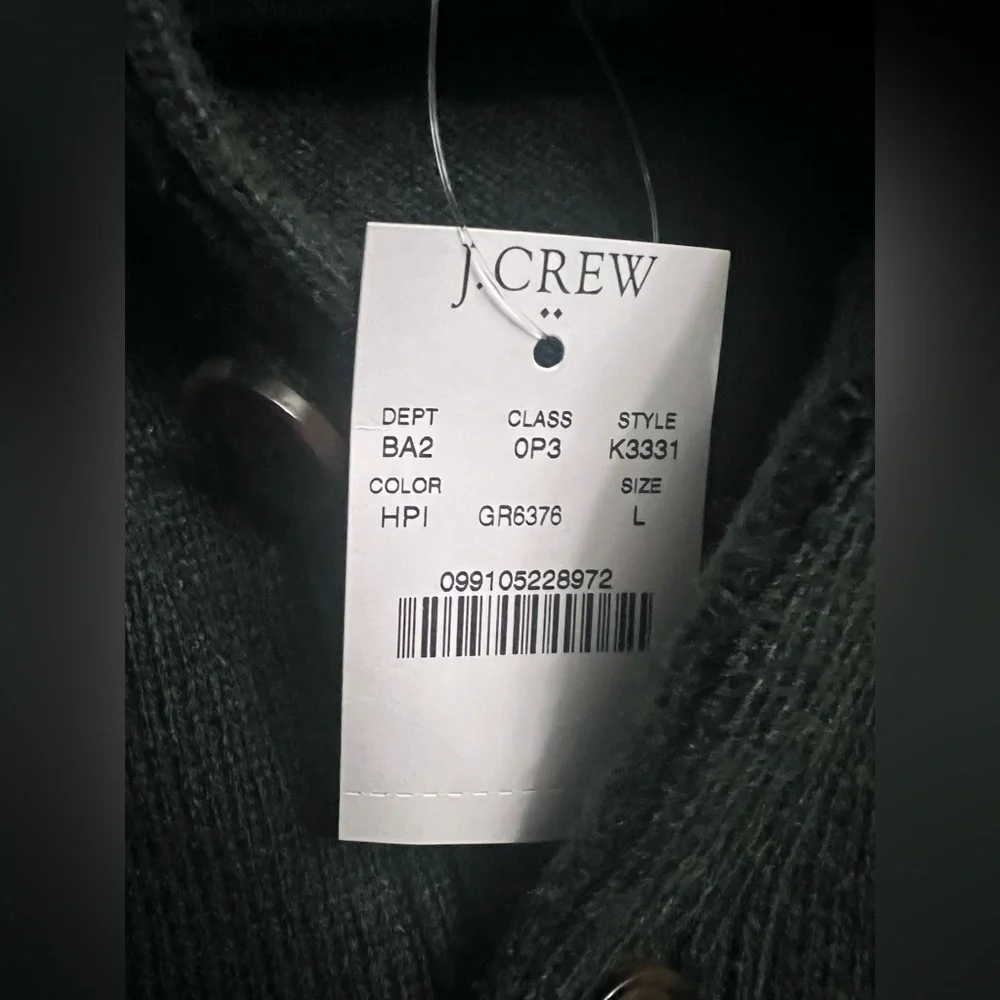 NWT J. Crew Mercantile Men’s 3-Button Sweater Pullover Green Size LG Wool/Nylon.